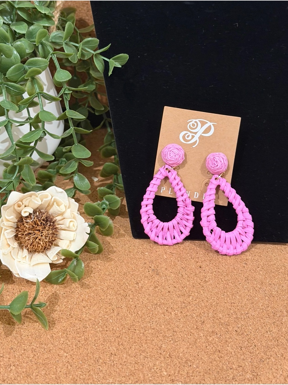 Plunder Pink Woven Teardrop Statement Earrings
